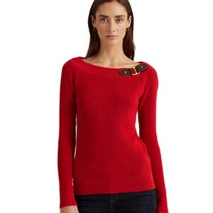 LRL Ralph Lauren Cotton Ballet Neck Sweater 3X Red Equestrian Old Money Horsebit